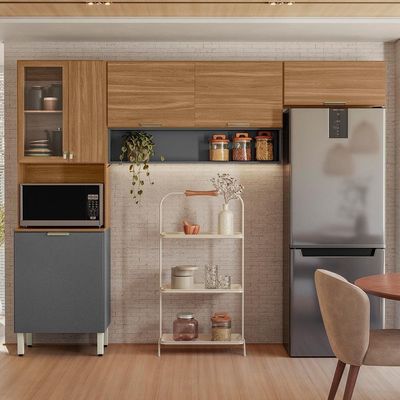 Cozinha Compacta Alba 6 Portas Amêndola Touch Grafito Prime Tx Demóbile