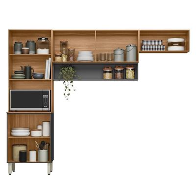 Cozinha Compacta Alba 6 Portas Amêndola Touch Grafito Prime Tx Demóbile
