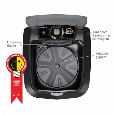 Tanquinho Lavadora De Roupas 20,5 Kg Black Newmaq Preto 220V