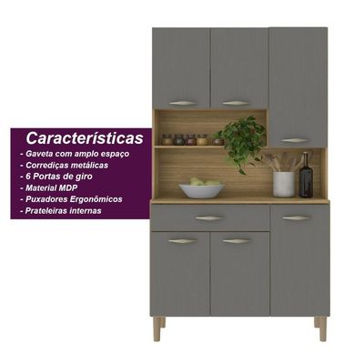 Armário De Cozinha Compacta 6 Portas 1 Gaveta Apolo Freijó-gris