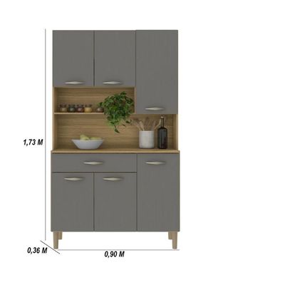 Armário De Cozinha Compacta 6 Portas 1 Gaveta Apolo Freijó-gris