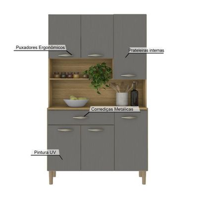 Armário De Cozinha Compacta 6 Portas 1 Gaveta Apolo Freijó-gris