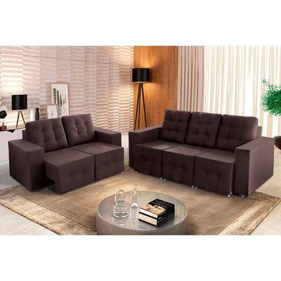 Sofá Veneza 5 Lugares, Conjunto 3e2 - Retrátil - De Casa Décor E Estofados Marrom