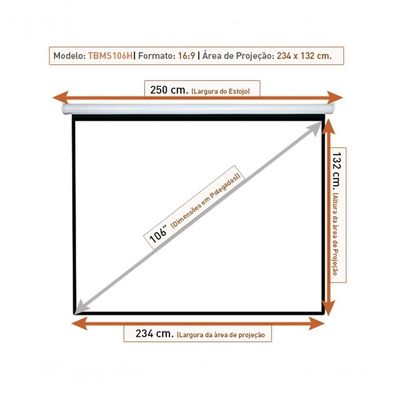 Tela De Projeção Retrátil Manual Tbms106h (234 X 132 Cm)