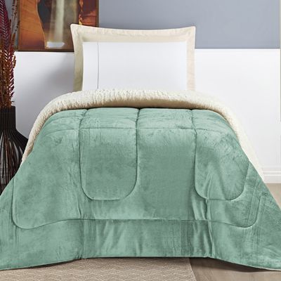 Coberdrom Casa Scarpa Apollo Solteiro Sherpa Manta Flannel Toque Lã de Carneiro - Verde Alecrim