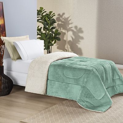 Coberdrom Casa Scarpa Apollo Solteiro Sherpa Manta Flannel Toque Lã de Carneiro - Verde Alecrim