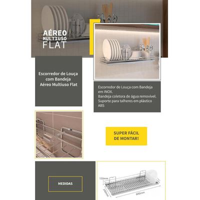 Escorredor de Louça Aéreo com Bandeja e Porta Talheres Masutti Copat em Aço Inox