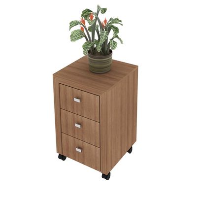 Gaveteiro Escritório 38,5x37,5x60,5cm 3 Gavetas Rodízio Multiuso Home Office Cômoda ME4108 Amêndoa Tecnomobili