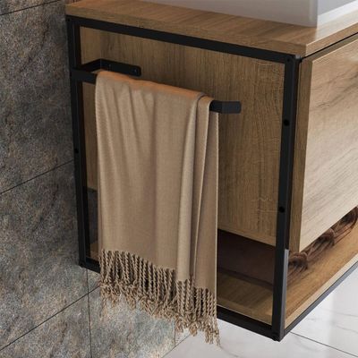 Gabinete Suspenso para Banheiro 80cm Preto e Mel Estilo Industrial sem Cuba Placa e Ponto