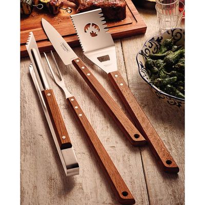 Pegador para Carne para Churrasco em Aço Inox com Cabo de Madeira Tramontina Inox
