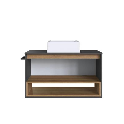 Gabinete Suspenso 80cm Mel Grafite com Cuba 1 Nicho 1 Porta e Toalheiro BH8060MG