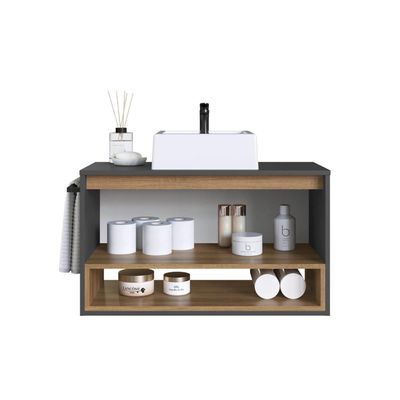 Gabinete Suspenso 80cm Mel Grafite com Cuba 1 Nicho 1 Porta e Toalheiro BH8060MG