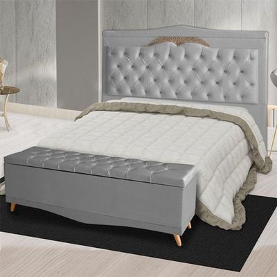 Kit Cabeceira De Cama Box E Calçadeira Baú Madri Casal 140 Cm Suede Prata Do Lar Móveis E Decoração