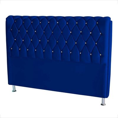 Cabeceira De Cama Box Londres Casal Queen 160 Cm Suede Botão De Strass Azul Royal Do Lar Móveis E Decoração