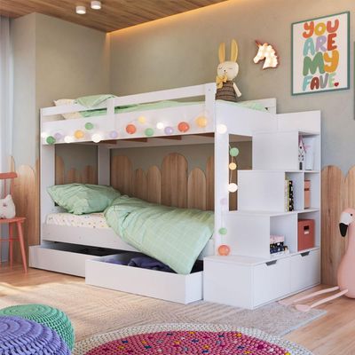 Beliche Infantil com Escada, Nicho e Gavetas Branca