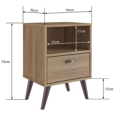 Mesa de Cabeceira Funcional com Prateleira e Gaveta Oak