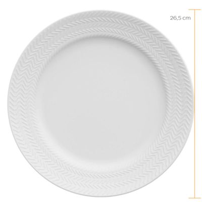 12 Pratos Rasos 26,5cm Porcelana Germer Chevron Branco Redondo Mesa Posta