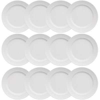 12 Pratos Rasos 26,5cm Porcelana Germer Chevron Branco Redondo Mesa Posta