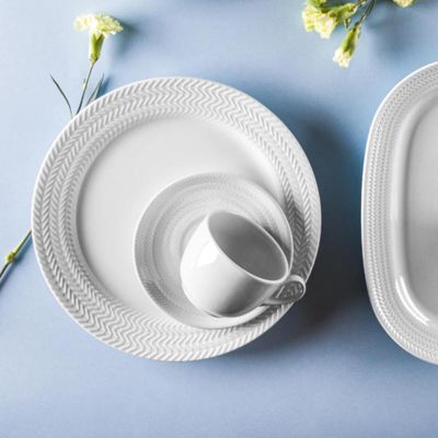 12 Pratos Rasos 26,5cm Porcelana Germer Chevron Branco Redondo Mesa Posta