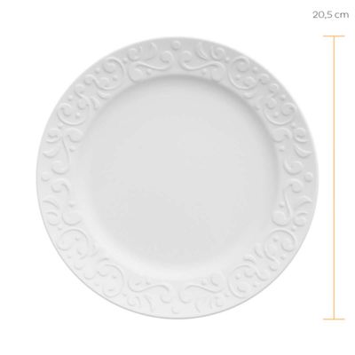 Prato de Sobremesa Porcelana 20,5cm Relevo Tassel Germer Redondo Branco