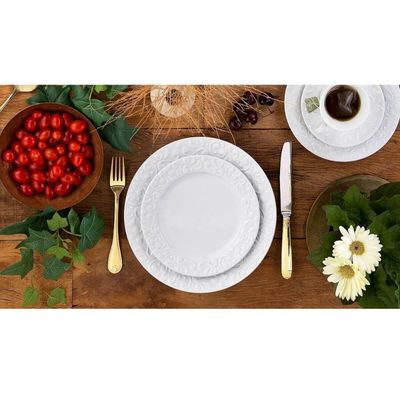 Prato de Sobremesa Porcelana 20,5cm Relevo Tassel Germer Redondo Branco