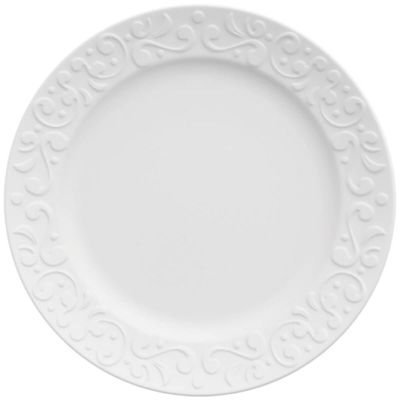 4 Pratos de Sobremesa Porcelana Relevo Tassel Germer 20,5cm Redondo Branco