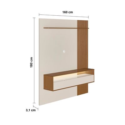 Painel Suspenso Artely Matisse com Nicho e Prateleira, 160cm de Largura Cinamomo/Off White
