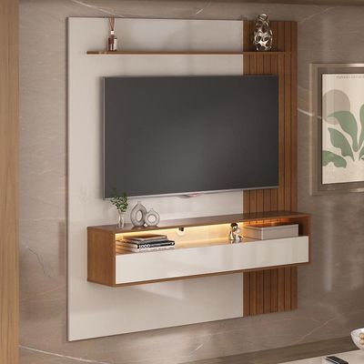 Painel Suspenso Artely Matisse com Nicho e Prateleira, 160cm de Largura Cinamomo/Off White