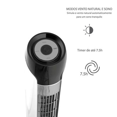Ventilador de Torre 90cm Spirit SKY com 3 Velocidades, Controle Remoto e Timer de até 7h30 Branco / 110V