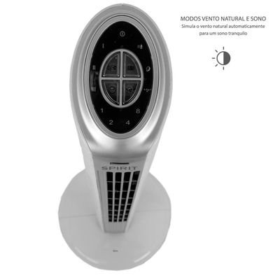 Ventilador de Torre 90cm Spirit Slim 40W de Potência com 3 Velocidades, Função Bom Sono e Vento Natural Branco com Prata / 110V