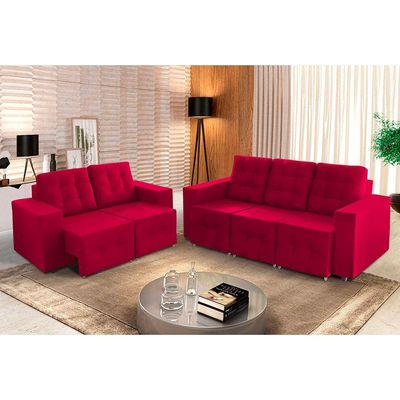 Sofá Veneza 5 Lugares, Conjunto 3e2 - Retrátil - De Casa Décor E Estofados Vermelho