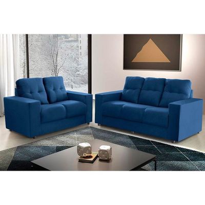 Sofá Roma 5 Lugares, Conjunto 3 E 2 - De Casa Décor E Estofados Azul