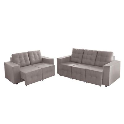 Sofá Veneza 5 Lugares, Conjunto 3e2 - Retrátil - De Casa Décor E Estofados Cinza