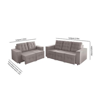 Sofá Veneza 5 Lugares, Conjunto 3e2 - Retrátil - De Casa Décor E Estofados Cinza Claro