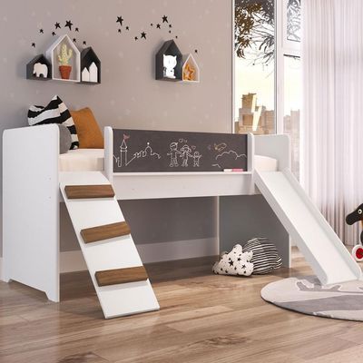 Cama Infantil Playground com Escorregador e Rampa Branca