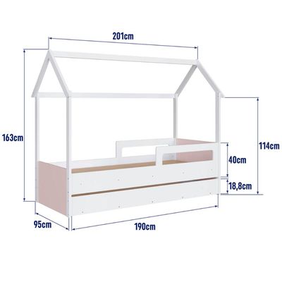 Cama Infantil Montessoriana com Cama Auxiliar Branco e Rosa