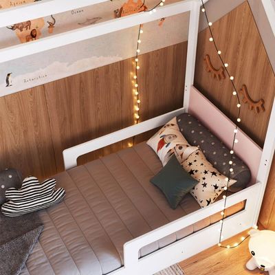 Cama Infantil Montessoriana com Cama Auxiliar Branco e Rosa