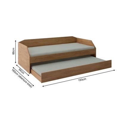 Bicama Solteiro Duo Luxo Com Cama Auxiliar Em Mdf Premium Amendoa Com 2 Colchões