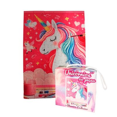 Quebra-cabeça Unicórnios De 60 Peças + Caneca Unicórnio