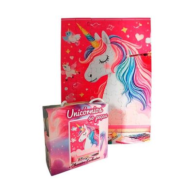 Quebra-cabeça Unicórnios De 60 Peças + Caneca Unicórnio