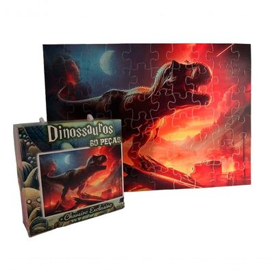 Quebra-cabeça Dinossauro T-rex 60 Peças + Chaveiro Especial