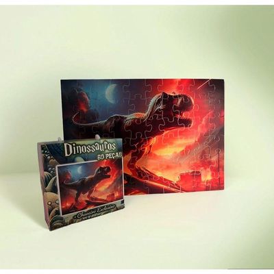 Quebra-cabeça Dinossauro T-rex 60 Peças + Chaveiro Especial
