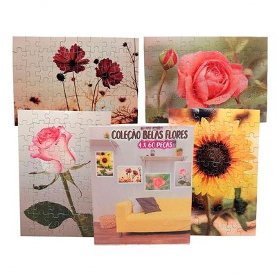 Combo 4 Quebra-cabeças Flores Divertido Para Idosos