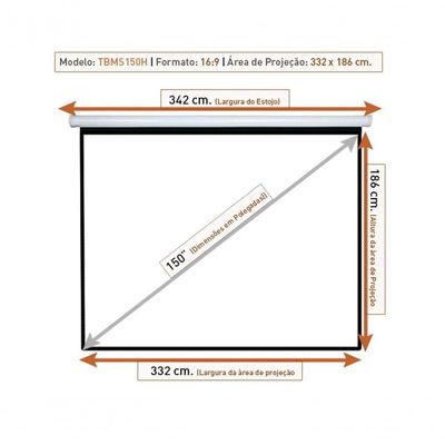 Tela De Projeção Retrátil Manual Tbms150h (331 X 186 Cm)