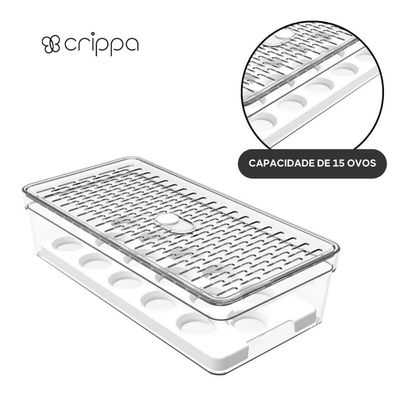 Organizador Porta 15 Ovos com Grade e Tampa Transparente Crippa Geladeira Cozinha