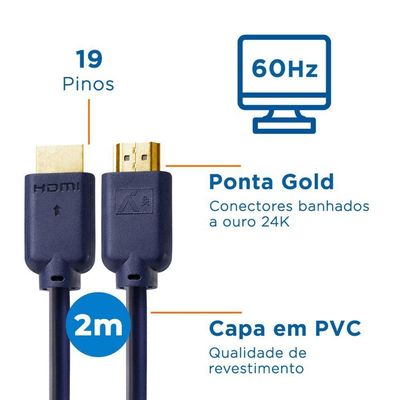 Cabo Hdmi Aquario 4k02 4k Macho X Macho 2.0 2m