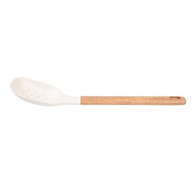 Colher De Serviço De Silicone Com Cabo Em Acácia Spicy Bege