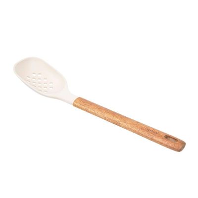 Colher De Serviço De Silicone Com Cabo Em Acácia Spicy Bege
