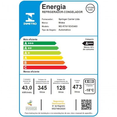 Geladeira Frost Free Inverter Midea MD-RT611EVD463 473L Inox Bivolt