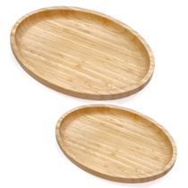 Kit 2 Bandejas de Bambu 23cm e 28cm Servir Decorar Petisqueira Travessa Oval Plasvale